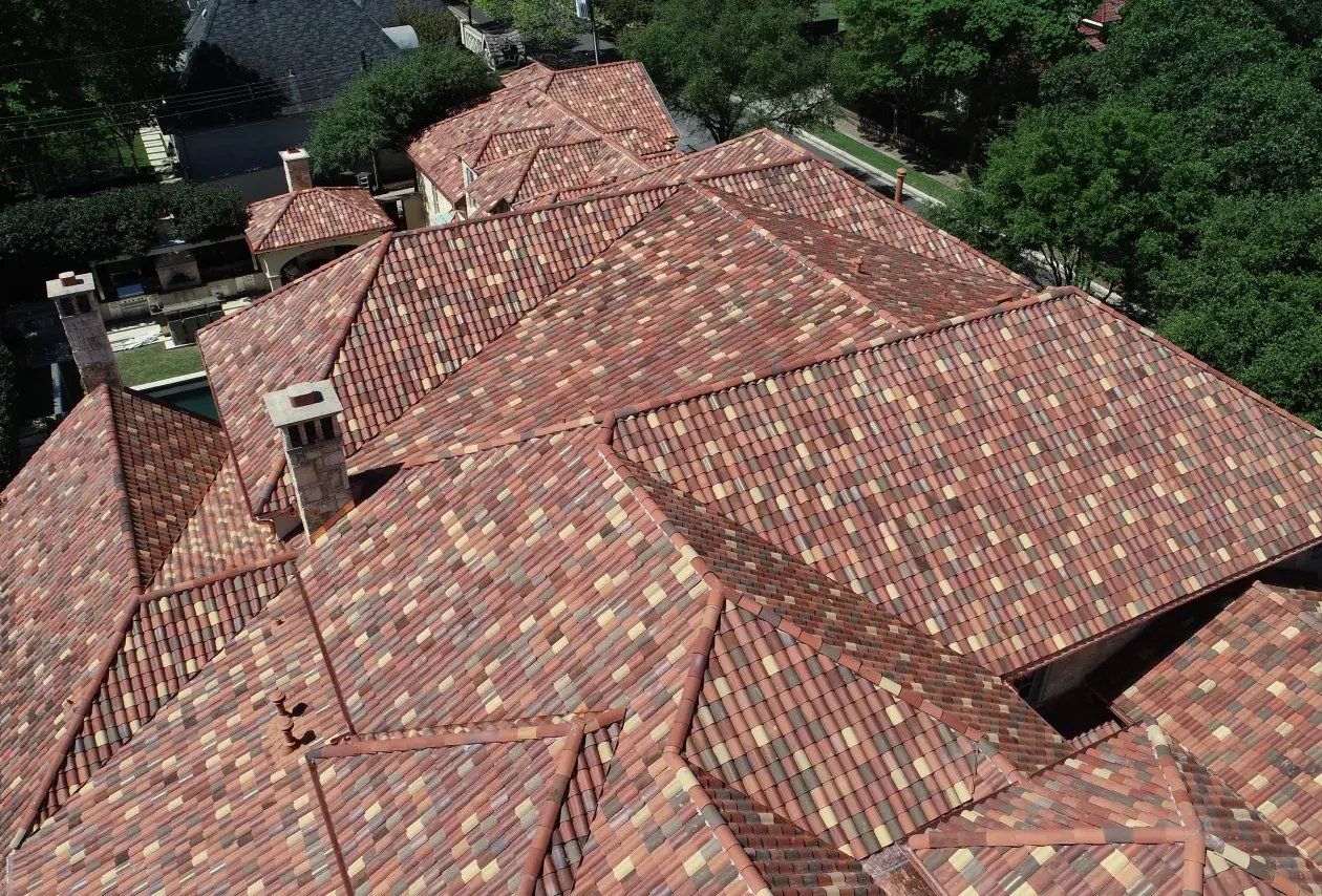 Close up of tile roof.
