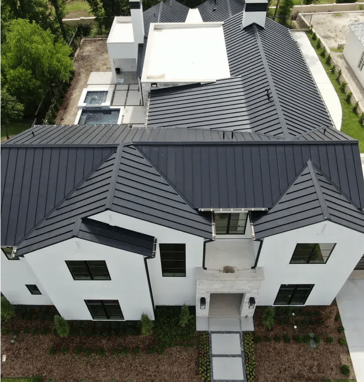 Large home with metal roof. 