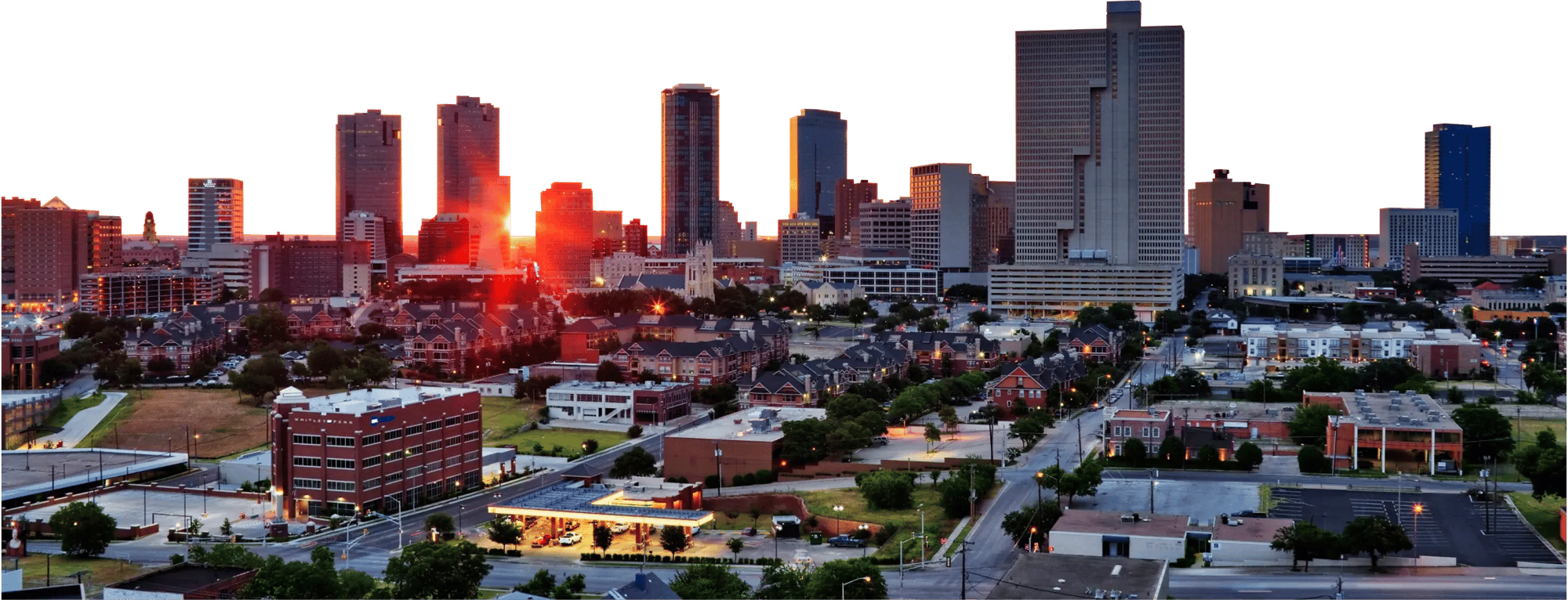 Fort Worth skyline at sunset.