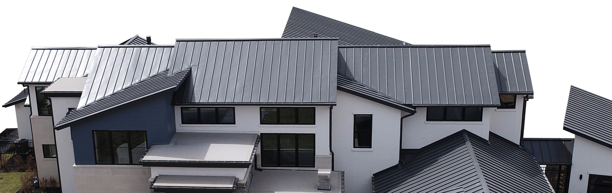 Large home with standing seam metal roof. 